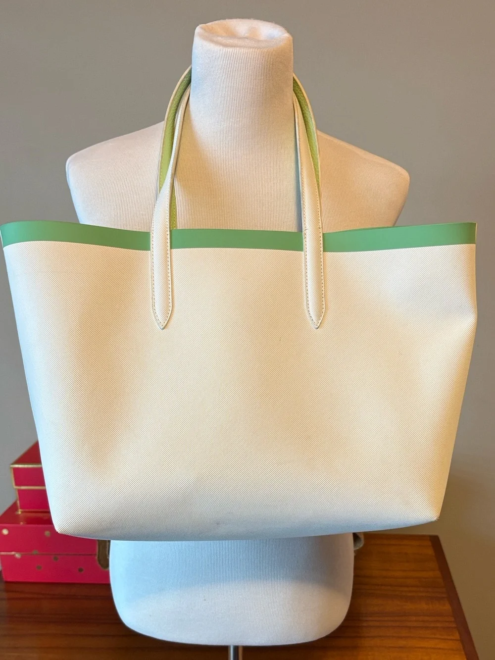 Lacoste White/Green Reversible Anna Tote - Picture 2 of 8